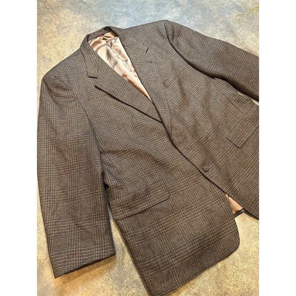 Vintage Hart Schaffner Marx Wool Blazer 46R Brown Plaid Sport Coat Jacket